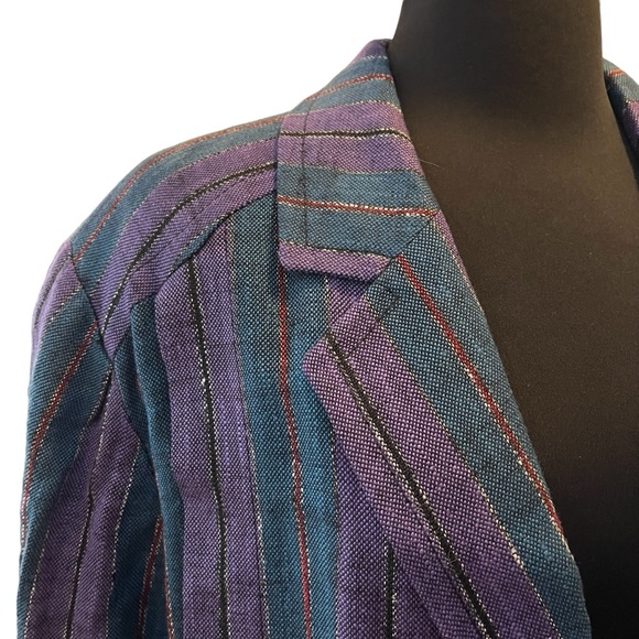 Vintage Givenchy Plus jacket single breasted blazer striped purple teal metallic - Picture 7 of 12
